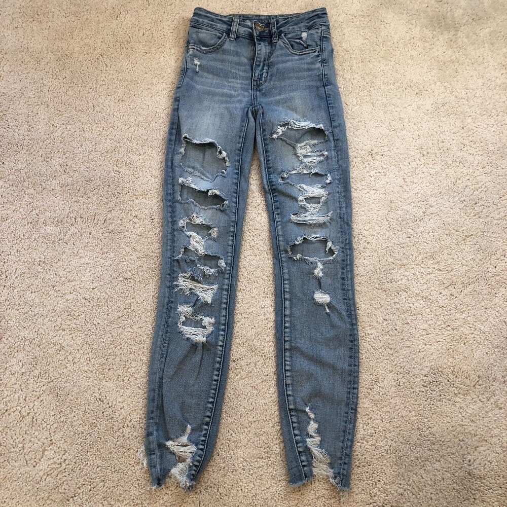 American Eagle Next Level Stretch Hi-Rise Waist Distressed Ripped Jeggings